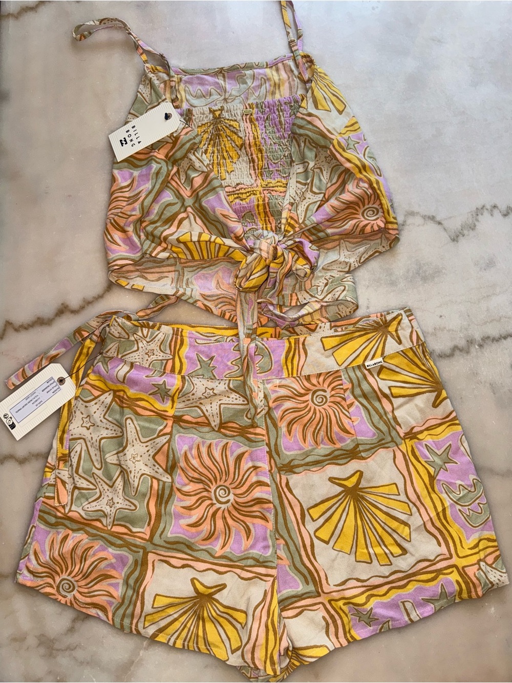 Billabong Two-Piece Skort Set in Yellow, Pink, Green, Cream - Picture 2 of 6